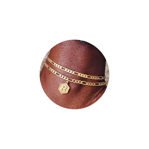 Memorjew Ankle Bracelets for Women Initial Anklet, 14K Gold Plated Layered Anklet Letter R Initial Anklets for Women