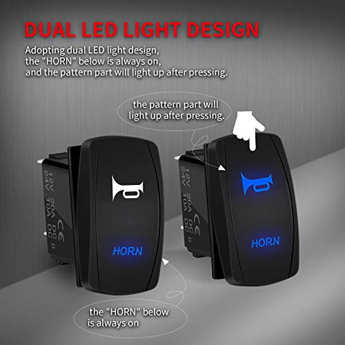 Daiertek 12V Horn Button Momentary Rocker Switch Blue Led 12 Volt John Deere Polaris Ranger Auto Train Atv Utv Rzr Boat Marine Toggle Switch Waterproof #TOP2