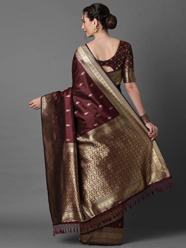 Image of AKHILAM Women's Banarasi Silk Blend Woven Design Golden zari Work Saree With Unstitched Blouse Piece (2PAKHI41 Parent)