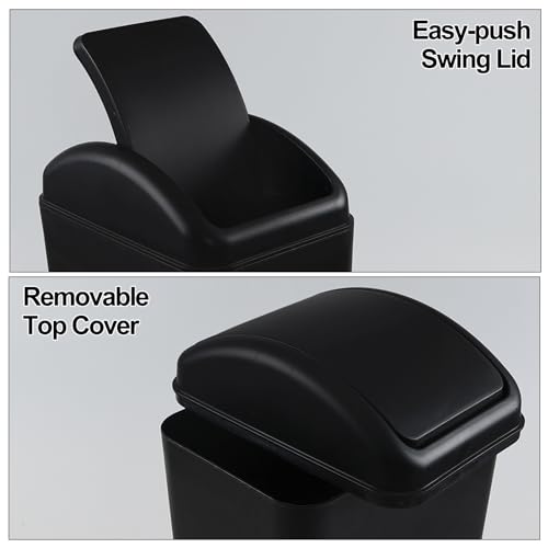 Image of 12L /3.5 Gal Plastic Swing-Top Trash Can, Black Slim Garbage Can
