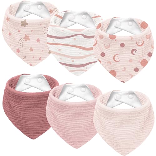 Image of Susurration Muslin Baby Drool Bibs 6Pack Soft Triangular Adjustable Baby Bandana Bibs for Unisex Baby Girls & Boys