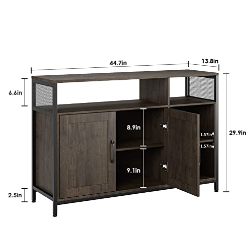Hithos Kitchen Buffet Cabinet, Accent Sideboard Buffet With Storage, Wood Floor Storage Cabinet With Doors And Shelves, Industrial Living Room Dining Room Furniture, Dark Brown #TOP5