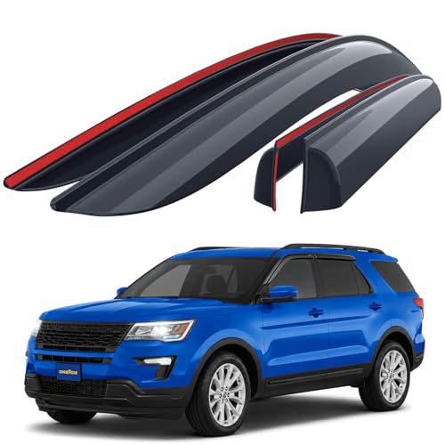 Goodyear Shatterproof Window Deflectors for Ford Explorer 2011-2019, Tape-on Rain Guards, Window Visors, Vent Deflector Visor, Car Accessories, 4 pcs. - GY008936