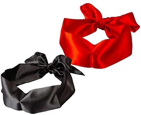 Satin Eye Blindfold Sleeping Eye Mask, Soft Smooth Blindfold 59 Inch Long Adjustable to Tie Your Eyes, Suitable for Travel, Nap [2 Pack, Black+Red]