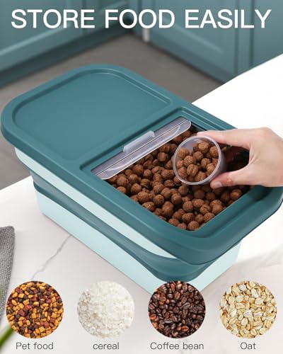 Zawaer Hundefutter Aufbewahrung, Pet Food Container 5kg,Trockenfutter BehäLter, Hundefutterbox, Futterbehälter für Haustiere Faltbar mit Deckel Löffel Messbecher (Grün)