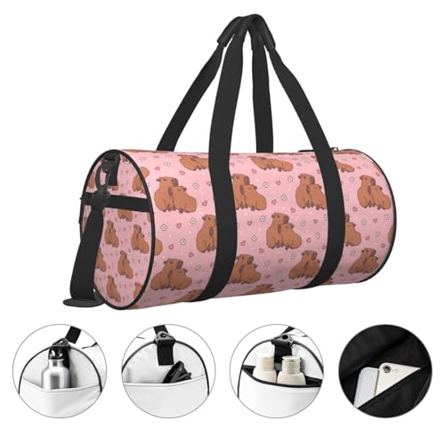 Large Duffle Bag for Travel - Heart Capybara Gym Bag for Women Men, Foldable Travel Bags for Women Men with Zippered Multiple Pockets4