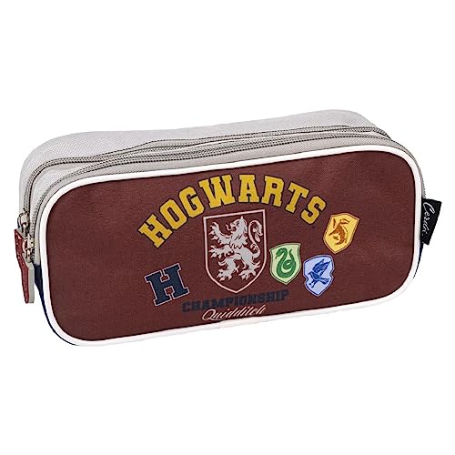Trousse Scolaire 2 Compartiments Harry Potter - Multicolore - 9x3x3.9 inches - Trousse en Polyester - Fermeture Éclair - Motif Hogwarts - Produit Original Conçu en Espagne