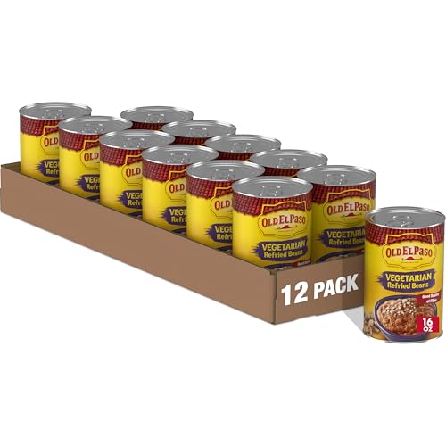 Old El Paso Vegetarian Refried Beans, Meal Prep, Good Source of Fiber, 16 oz (Pack of 12)