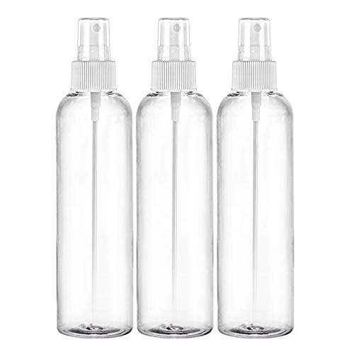 MoYo Natural Labs 8 oz Spray Bottle, Fine Mist Empty Travel Containers, BPA Free PET Plastic for Essential Oils and Liquids/Cosmetics (3 pack, Clear)