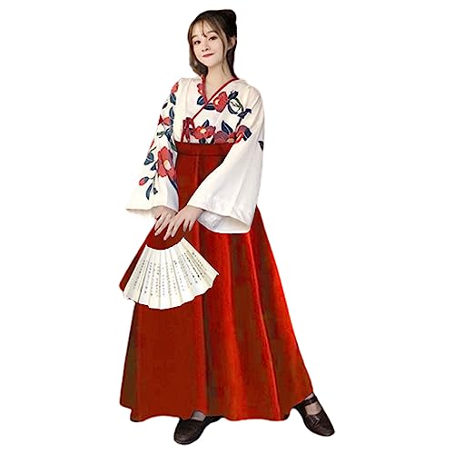 ［sac taske］ 大正ロマン 袴 コスプレ 着物 和装 和服 ロリィタ 文化祭 学園祭 ハロウィン (赤色 Mサイズ)