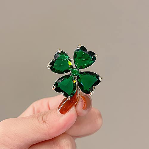 Crystal Green Clover Brooch Pin for Women Girls Rhinestone CZ Lucky Four Leaf Irish Shamrock Lapel Pins Brooches St Patrick's Day Holiday Party Decor Dress Accessories Jewelry Gifts4