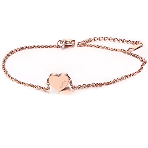 VNOX Stainless Steel Heart Anklets Bracelet Foot Chain Jewelry,Rose Gold Plated,Nickel Free 8.7