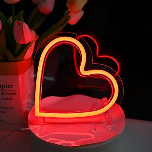 Image of Britrio Red Heart Neon Sign LED Decorative Night Lamp for Girl's Room Dorm Bedroom Wall Decor Neon Heart Light Sign Valentines Day Wedding Anniversary Birthday Party Home Decor Battery or USB Powered
