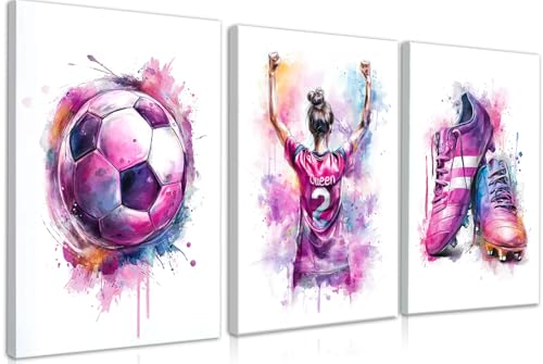 Image of Frimeeme 3Pcs Girl Graffiti Soccer Canvas Wall Art, 12 x 16 inch