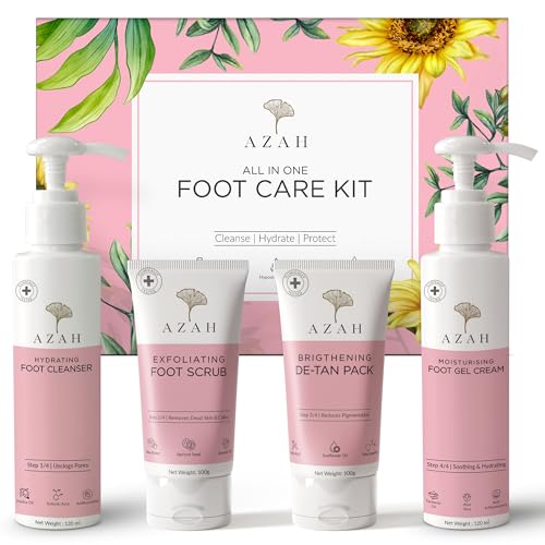 Image of Azah Foot Glow Kit Pedicure Kit for Women for Foot | 2% Salicylic Acid | Foot Scrubber for Dead Skin | Cleanse & Hydrate | Foot De-Tan Cream | Foot Cream for Cracked Heels | Feet Dead Skin Remover