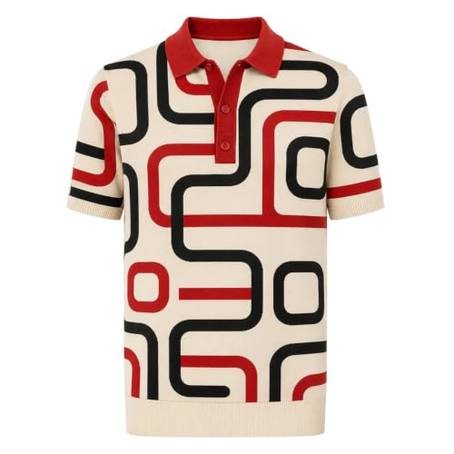 Polo en tricot fin OXKnit haut de gamme à motif géométrique beige