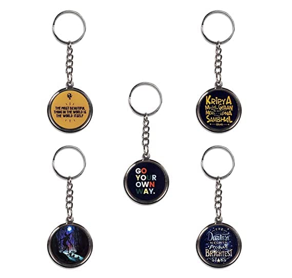 delush Design Silver Metal Keychains Keyring for Car Bike Classic office Printed quotes Key Chain Combo for Boys & Girls (Pack of 5) (Degain 5)-picture-11