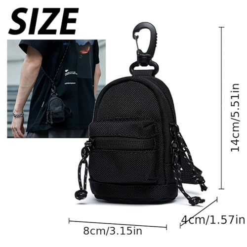 Black Mesh Coin Pouch for Men - Hanging Chest/Strap Waist Pack with Zipper & Hook Clip | Portable Multi-Function Mini Organizer Bag for Wallet Keys Accessories (5.51x3.15x1.57in)​2