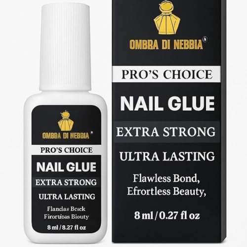 OMBRA DI NEBBIA Pro’s Choice Nail Glue – Extra Strong & Ultra Lasting 8ml | Professional Nail Adhesive for Press-On Nails, Acrylic Nails & Nail Tips | Fast Drying, Flawless Bond, Long-Lasting Hold