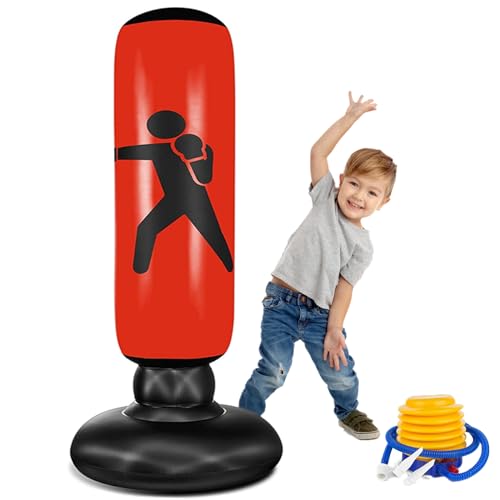 EQARD Saco de Boxeo Hinchable de Niños 62' Bolsa de Boxeo Independiente para Rebote Inmediato Sacos de Boxeo para Practicar Kárate Taekwondo MMA (Rojo)
