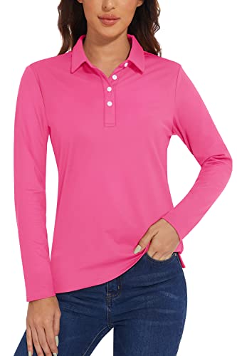 TACVASEN Athletic Shirts for Women Quick Dry Tennis Golf Polo Uniform Shirt, Rose Red, S