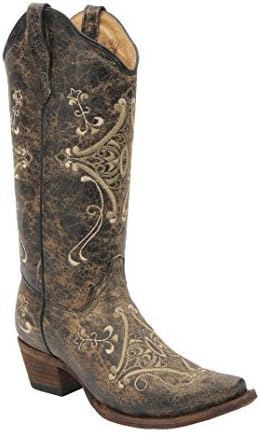 Circle GCircle G Women's Crackle Embroidered Cowgirl Boot Snip Toe Black 8.5 M US