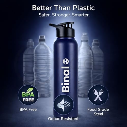 Image of COURAGE Stainless Steel Customize Sipper Water Bottle 1Liter Leak Proof for Fridge Home Office Travel School Kids Boys Girls Adults Sports Gym Yoga - Navy Blue