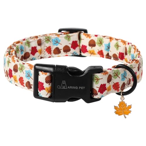 ARING PET Herbst Hundehalsband, Niedlich Herbst Ahornblatt Hundehalsband mit Schnellverschluss aus Kunststoffschnalle, Bequemes Baumwoll Halsband für Jungen und Mädchen Hunde
