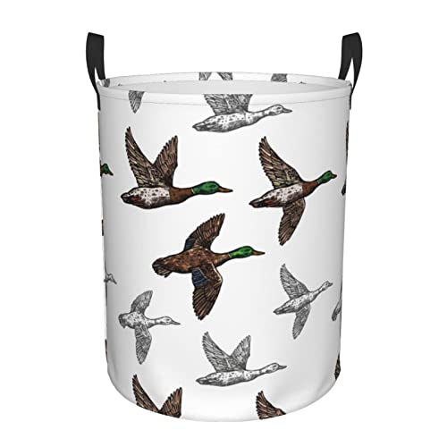 Image of Duck Mallard Wild Bird Round Laundry Basket Dirty Clothes Hamper Waterproof Laundry Hamper Toy Cloth Storage Basket For Room Decor