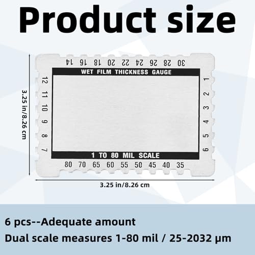 Kanayu 6 Pcs Wet Film Thickness Gauge Metal Sheet Thickness Gauge Dual Scale Comb 1-80 Mil Scale Plated Size Inspection Toolfor Resins Paints