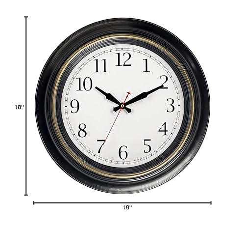 Bernhard Products Large Wall Clock 18" Quality Quartz Silent Non Ticking, Battery Operated for Home/Living Room/Over Fireplace, Beautiful Decorative Timeless Stylish Dark Brown XL Clocks, Easy to Read