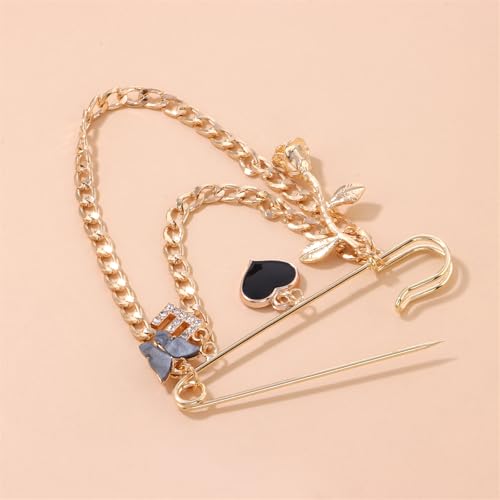 Image of Vintage Gold Silver Moon /Star Tassel Chain Brooch,PunStyle Crystal Star Moon Lapel Pins Cubic Zirconia Sweater Shawl Clips Collar Brooch for Women (Gold2)