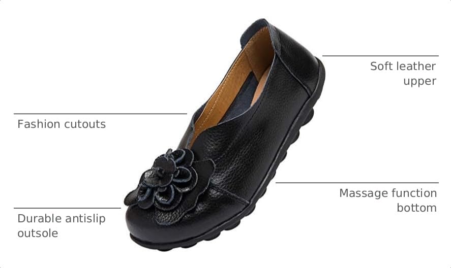 Image of Women's Slip-On Loafers, Comfortable Leather Walking Flats with Memory Foam Insole, Anti-Slip Casual Shoes for Work Office Driving