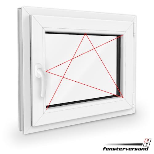 FENSTERVERSAND - Kellerfenster 80 x 40 Kunststofffenster Weiß - 2-fach Verglasung mit Klarglas - Dreh- & Kippfenster, Fenster Kunststoff - DIN rechts - BxH: 800x400 mm, 70 mm Profil