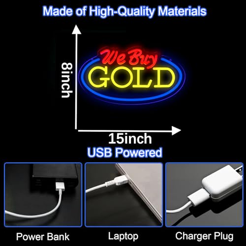 Image of We Buy Gold Neon Sign for Wall Decor, Dimmable Gold Jewelry Shop Store Light up Display LED Light, Red and Yellow Neon Lights for Accessory Store