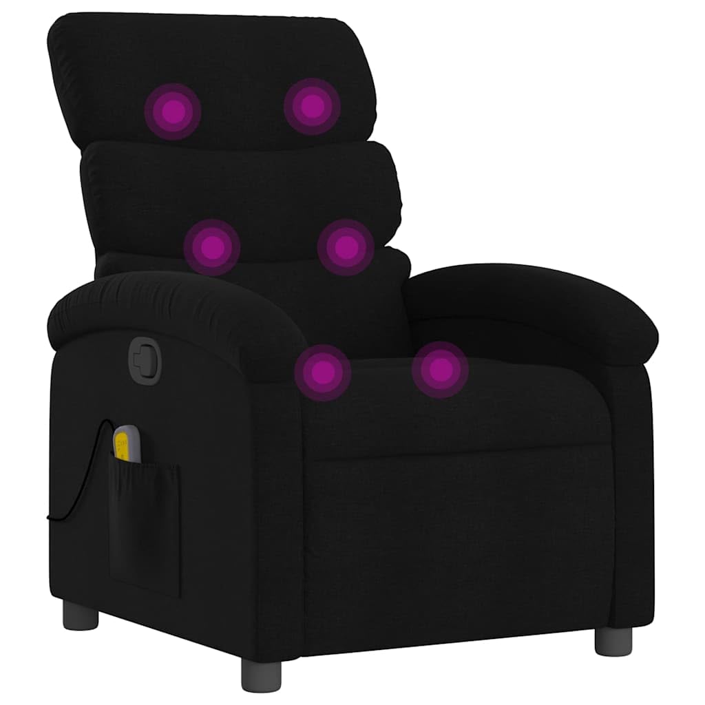 vidaXL Massagesessel ohne Netzadapter, Sessel Verstellbare Rückenlehne, Fernsehsessel Relaxsessel mit Vibrationsfunktion, Liegesessel Polstersessel Ruhesessel, Schwarz Stoff
