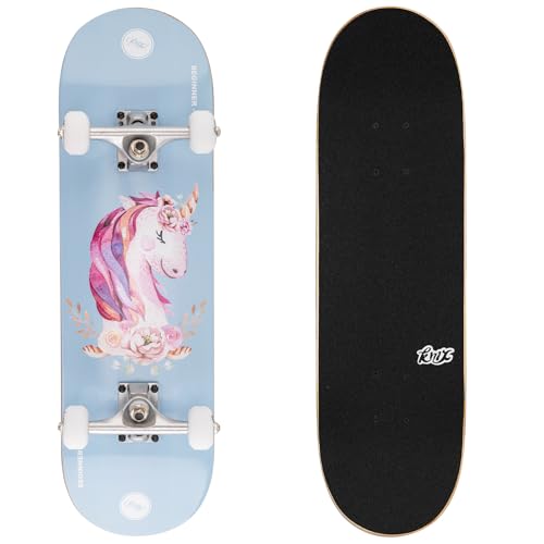 ARROW BOARD - 27,5 Zoll Skateboards für Kinder, Anfänger, Jungen, Mädchen. A-Klasse NE Ahornholz, Double Kick Concave-Deck | Profi Achsen | Cruising und Tricks(süßes Einhorn)