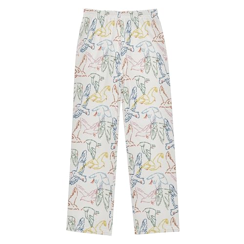 Birds Colorful Print Boys Long Pants Soft Trousers Elastic Waist Kids Lounge Bottoms with Pockets S-XL