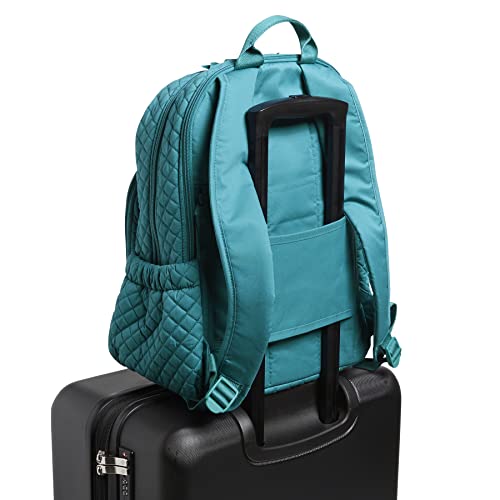 Image of Vera Bradley Women's Cotton Campus Backpack, Forever Green - Recycled Cotton, One Size