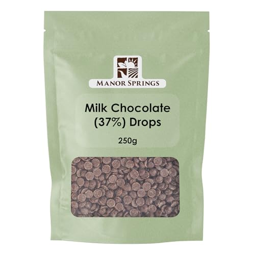 Milk 37% Chocolate Drops 250g by Manor Springs for Baking Desserts Cookies Cakes Muffins Cupcakes & Decorating