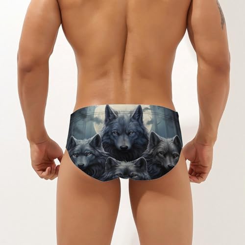 Wolf Portraits Moon Men's Swim Briefs Sexy Bikini Swimsuit Beach Shorts Underwear Low Waist2