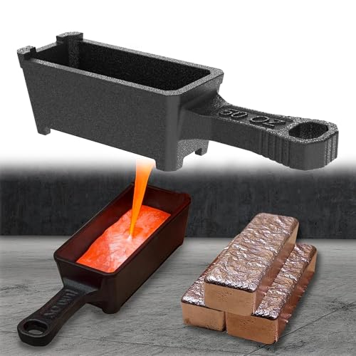 lormuzi Molde de lingote de hierro fundido con mango de 50 oz – Molde de fundición para fundición y fundición de metales preciosos como oro, plata, cobre, aluminio, latón