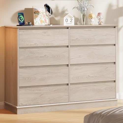 IDEALHOUSE 8 Drawer Dresser, 51” Wide Storage Organizer Chest of Drawers for Bedroom Closet Entryway Hallway Living Room, Large Dressers with Top Surface, Vintage Oak