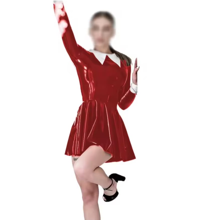 Biurowa Pani Piotruś Pan Kołnierz Krótka Sukienka Wetlook Casual Długi Rękaw Plisowana Mini Sukienka PVC Odzież Klubowa Odzież Damska Personalizacja