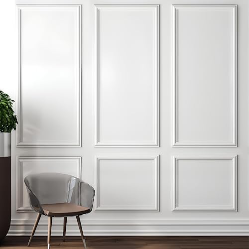 Image of WPC Charcoal Wall Moulding Set of 2 Frames | Self Adhesive Peel & Stick Waterproof Wall Trim Panels | 5x2 Ft & 2x2 Ft Decorative Frames for Interior Decor, White (Pack of 4)