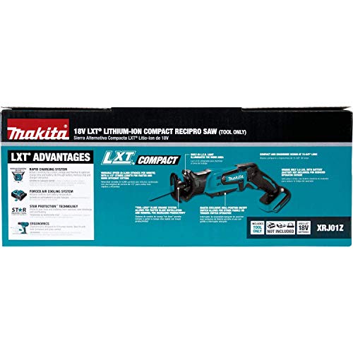 Makita XRJ01Z 18-Volt LXT Lithium-Ion Cordless Compact Reciprocating Saw (Tool Only, No Battery), Bare Tool (Renewed)