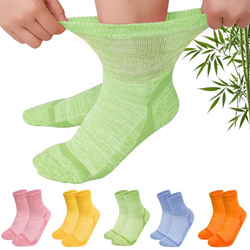 LOFIR Bambus Diabetiker Socken für Damen: Diabetikersocken Ohne Gummibund Herren Extra Weit Breiter Gürtel Ohne Naht kurz Socken für Senioren Geschwollene füße 5 Paare Gelb 5 Paare 39-42 1