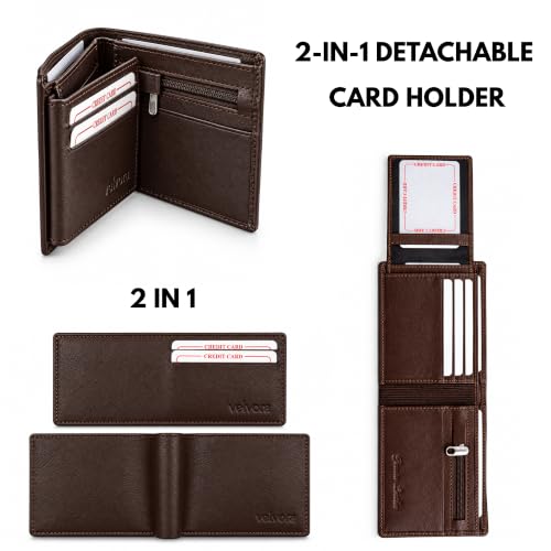 Image of Men's Bifold Wallet, Premium Leather Look Wallet for Men with Multiple Card Slots, Cash Compartment & Compact Slim Design, Stylish Everyday Pocket Wallet - Dark Brown