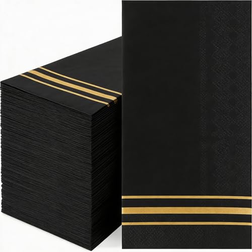Black and Gold Napkins 100 Packs Black Paper Napkins Disposable Paper Hand Towels Absorbent Dinner Napkin Guest Towels Tissue Cocktail Party Napkin for Kitchen Graduation Birthday Wedding Anniversary