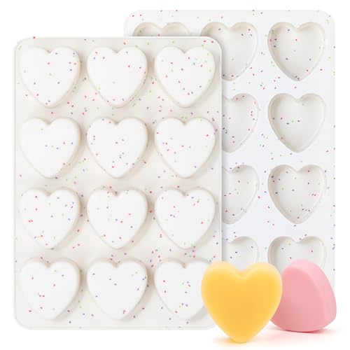 AOTASO 2 Inch Small Heart Shaped Silicone Molds for Chocolate Candy Cake Soap (Set of 2 Cream)